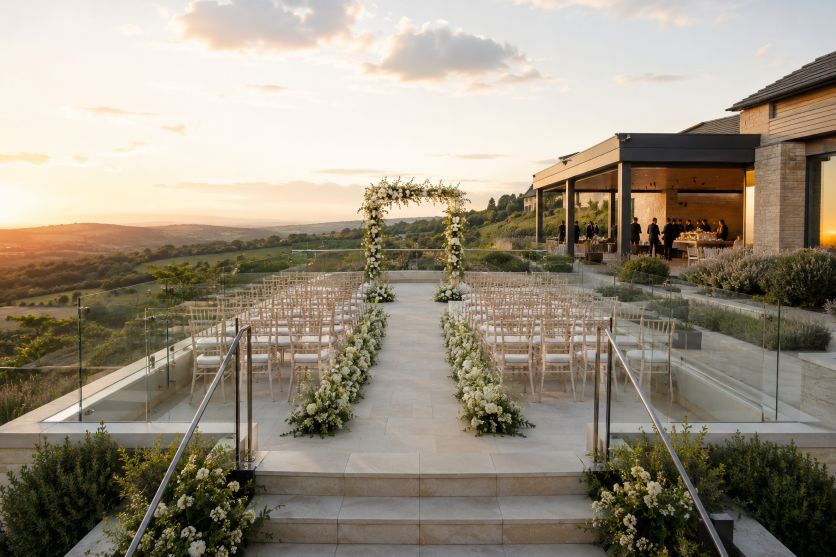 Golden Hour Glass Terrace Wedding